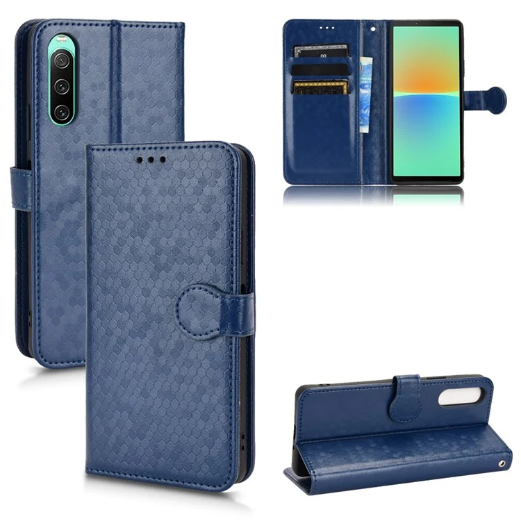 Phone Case for Sony Xperia 10 V , PU Leather Wallet Stand Dot Imprinted Phone Cover - Dark Blue