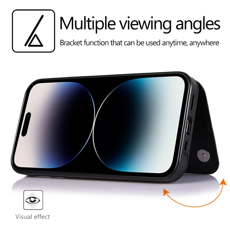 For iPhone 14 Pro Crazy Horse Texture Card Holder Kickstand Cover Leather Coated TPU Phone Case - Black