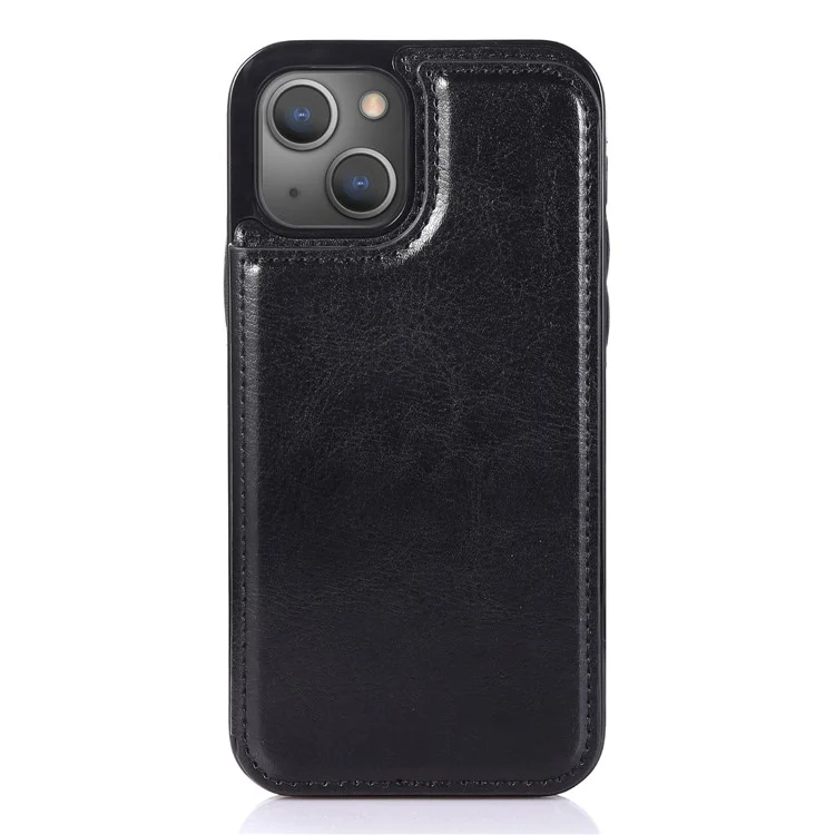 For iPhone 14 Plus PU Leather Coated TPU Phone Case Crazy Horse Texture Card Holder Kickstand Cover - Black