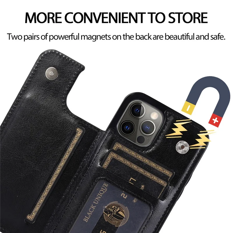 For iPhone 14 Pro Max Card Holder Kickstand Phone Cover Crazy Horse Texture Leather Coated TPU Mobile Case - Black