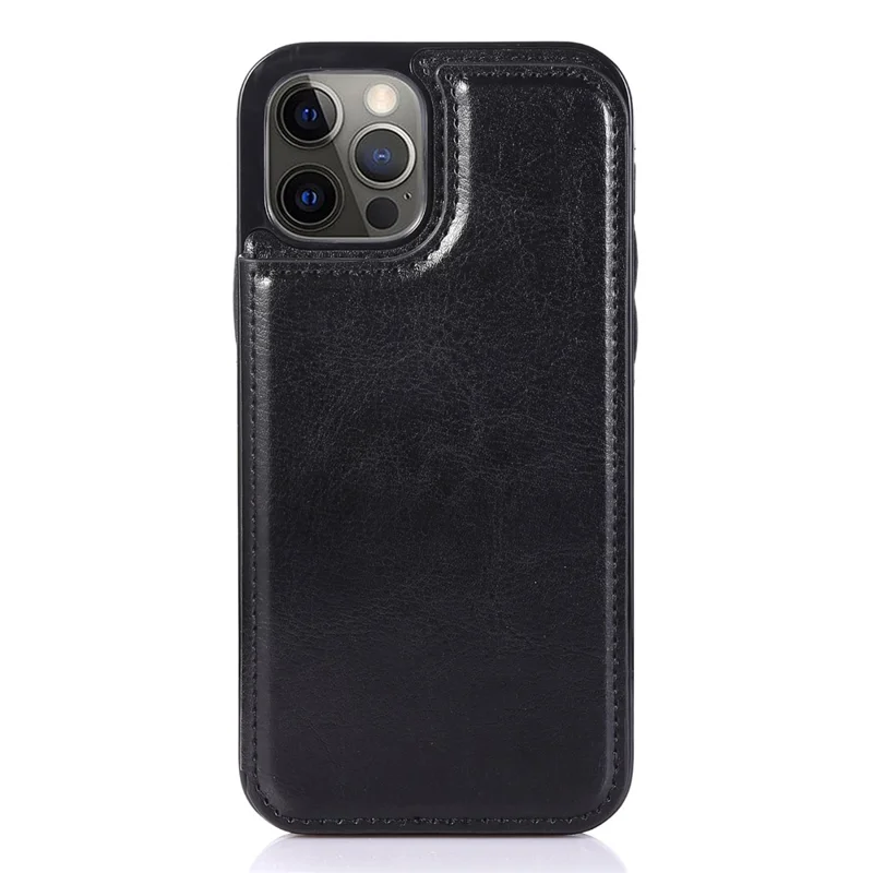 For iPhone 14 Pro Max Card Holder Kickstand Phone Cover Crazy Horse Texture Leather Coated TPU Mobile Case - Black