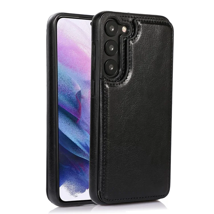 Pour Samsung Galaxy S23+ Crazy Horse Texture Card Holder Kickstand Back Cover Leather Coated TPU Phone Case - Noir