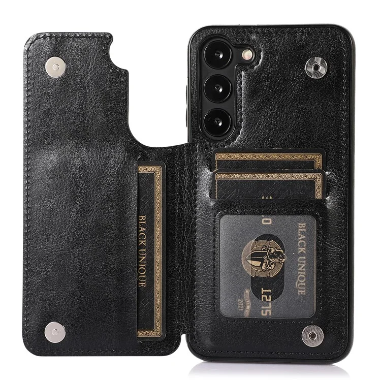 Pour Samsung Galaxy S23+ Crazy Horse Texture Card Holder Kickstand Back Cover Leather Coated TPU Phone Case - Noir