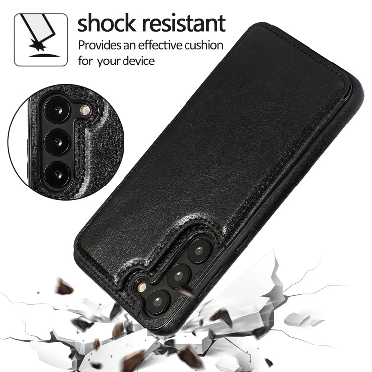 Pour Samsung Galaxy S23+ Crazy Horse Texture Card Holder Kickstand Back Cover Leather Coated TPU Phone Case - Noir