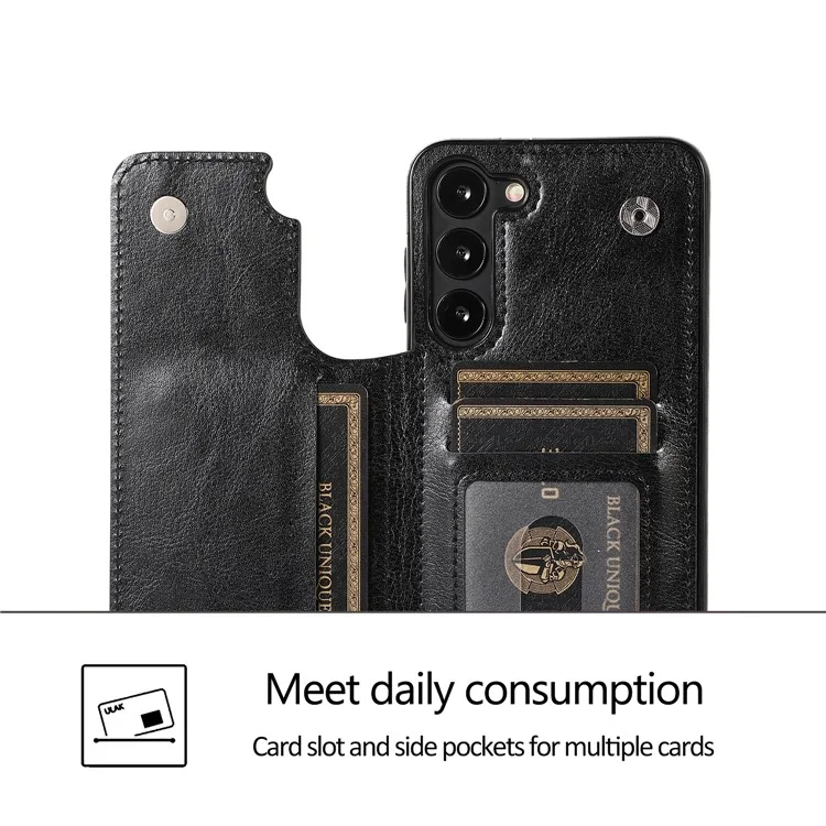 Pour Samsung Galaxy S23+ Crazy Horse Texture Card Holder Kickstand Back Cover Leather Coated TPU Phone Case - Noir