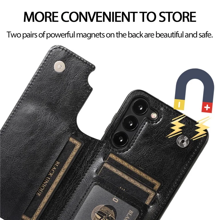 Pour Samsung Galaxy S23+ Crazy Horse Texture Card Holder Kickstand Back Cover Leather Coated TPU Phone Case - Noir