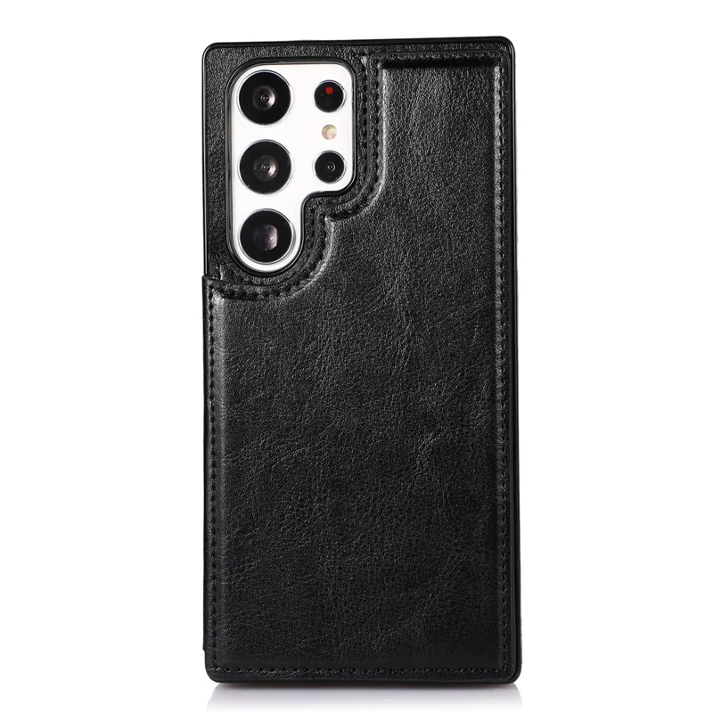 Кожаный чехол для Samsung Galaxy S23 Ultra с покрытием TPU, с двумя кнопками, подставкой и держателем для карт - черный