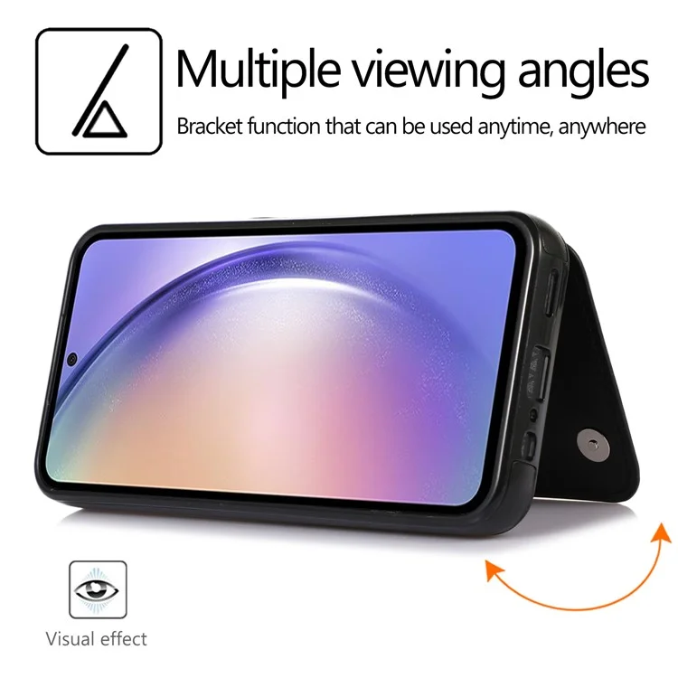 Для Samsung Galaxy A54 5G Чехол для карт телефона PU Leather Coated TPU Kickstand Case - Черный