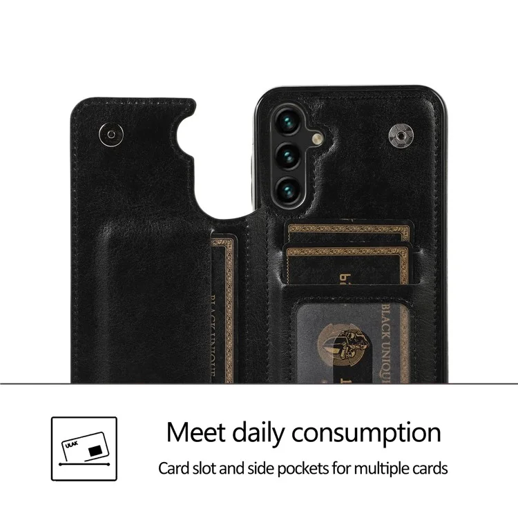 Для Samsung Galaxy A54 5G Чехол для карт телефона PU Leather Coated TPU Kickstand Case - Черный