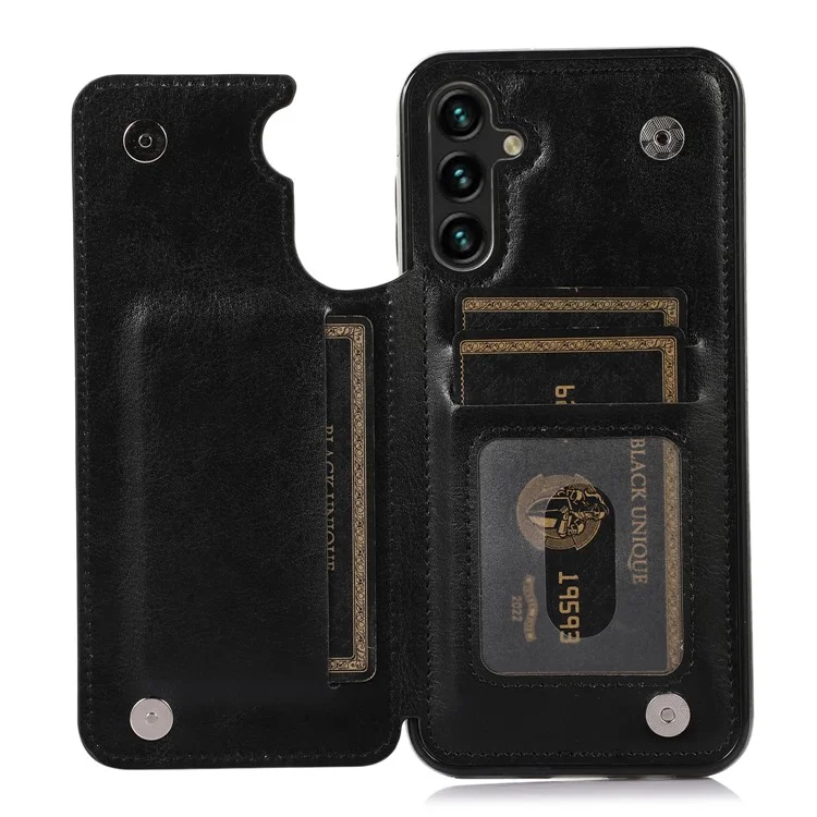 Für Samsung Galaxy A14 4G / A14 5G Kickstand Handyhülle mit Kartenfach, PU-Leder beschichtetes TPU-Cover - Schwarz