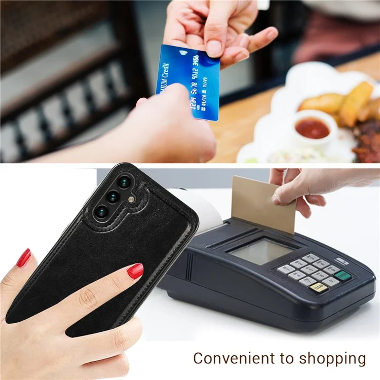 Für Samsung Galaxy A14 4G / A14 5G Kickstand Handyhülle mit Kartenfach, PU-Leder beschichtetes TPU-Cover - Schwarz