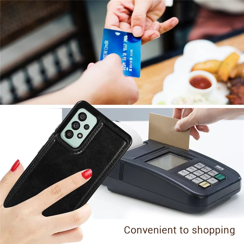 Pour Samsung Galaxy A33 5G Dual Buttons Kickstand Card Holder Cover PU Leather Coated TPU Phone Case - Noir