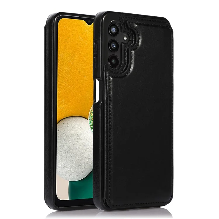 Pour Samsung Galaxy A13 5G Dual Magnetic Buttons Card Slots Kickstand Cover Leather Coated TPU Phone Case - Noir