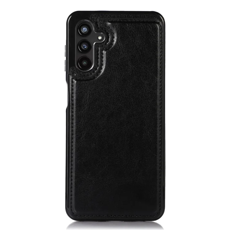Pour Samsung Galaxy A13 5G Dual Magnetic Buttons Card Slots Kickstand Cover Leather Coated TPU Phone Case - Noir