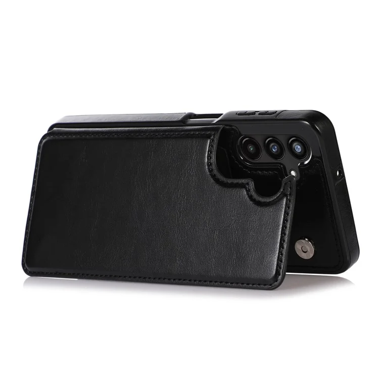 Pour Samsung Galaxy A13 5G Dual Magnetic Buttons Card Slots Kickstand Cover Leather Coated TPU Phone Case - Noir