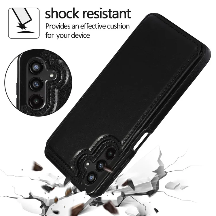 Pour Samsung Galaxy A13 5G Dual Magnetic Buttons Card Slots Kickstand Cover Leather Coated TPU Phone Case - Noir