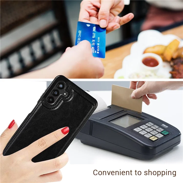 Pour Samsung Galaxy A13 5G Dual Magnetic Buttons Card Slots Kickstand Cover Leather Coated TPU Phone Case - Noir
