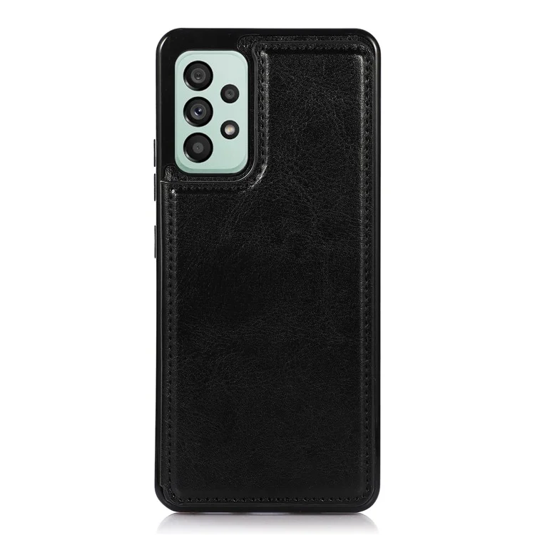 Para Samsung Galaxy A53 5G Dual Buttons Card Slots Kickstand Back Cover PU Leather Coated TPU Phone Case - Black
