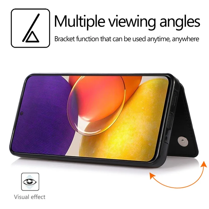Para Samsung Galaxy A53 5G Dual Buttons Card Slots Kickstand Back Cover PU Leather Coated TPU Phone Case - Black
