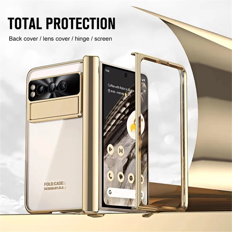 Kickstand Case for Google Pixel Fold , Electroplating PC Phone Cover with Tempered Glass Film and Stylus Pen - Silver