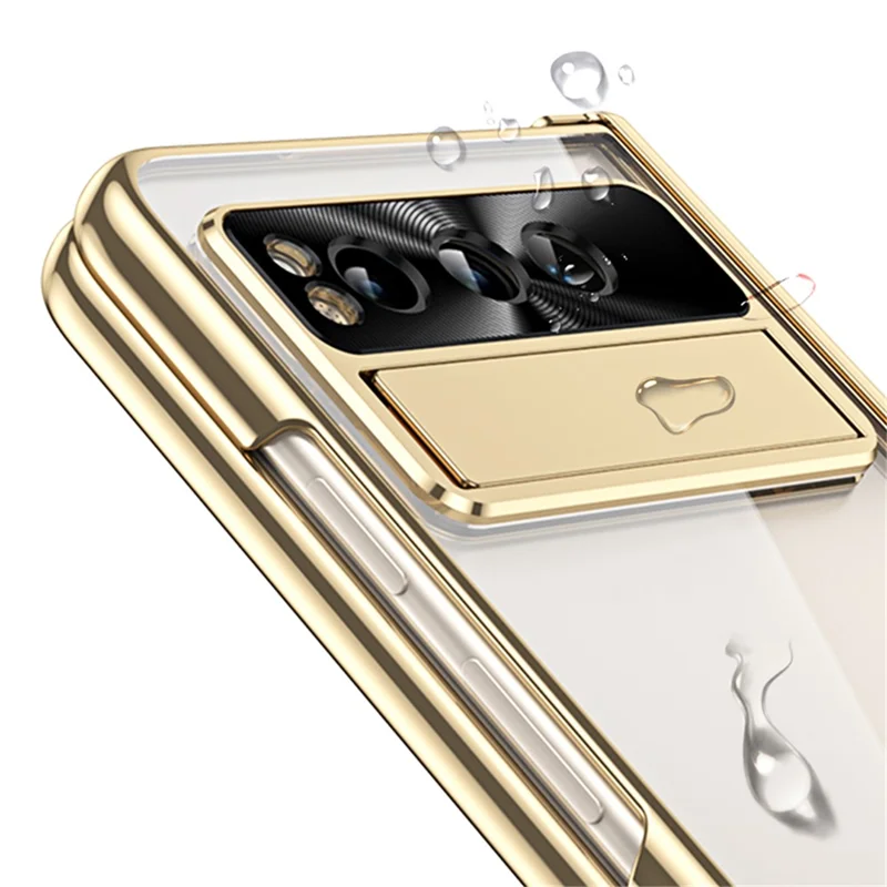 Kickstand Case for Google Pixel Fold , Electroplating PC Phone Cover with Tempered Glass Film and Stylus Pen - Silver