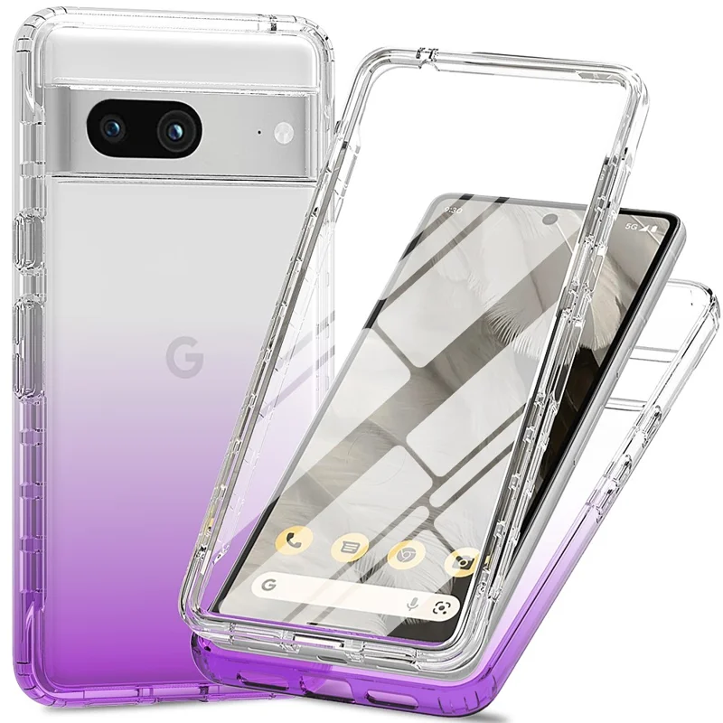 Phone Case for Google Pixel 7a PC+TPU Gradient Color Cell Phone Shell with PET Screen Protector - Purple