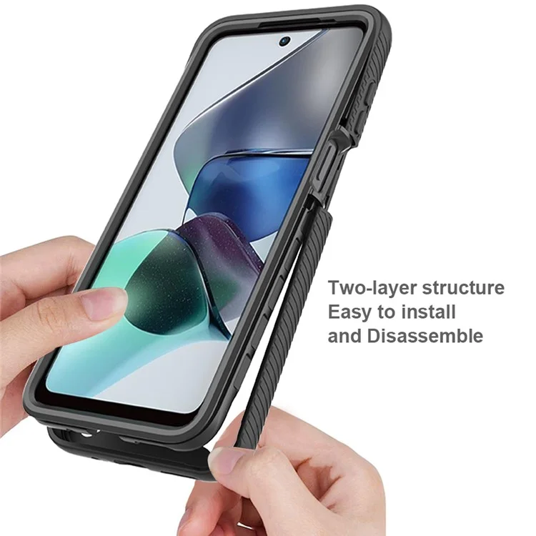 Phone Case for Motorola Moto G13 4G / G23 4G 3-in-1 Detachable Protective Case with PET Screen Protector - Black