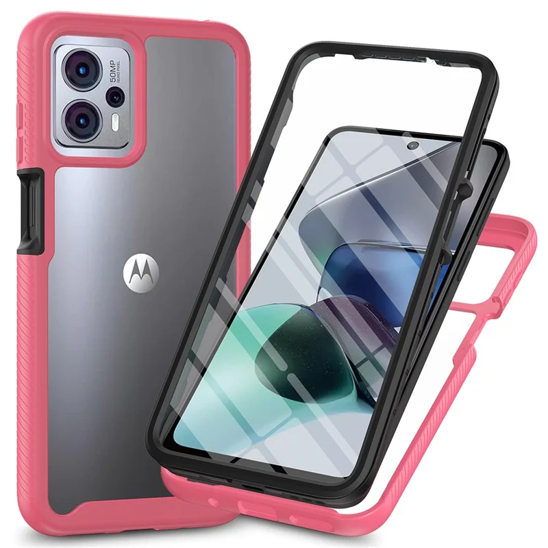 Phone Case for Motorola Moto G13 4G / G23 4G 3-in-1 Detachable Protective Case with PET Screen Protector - Pink