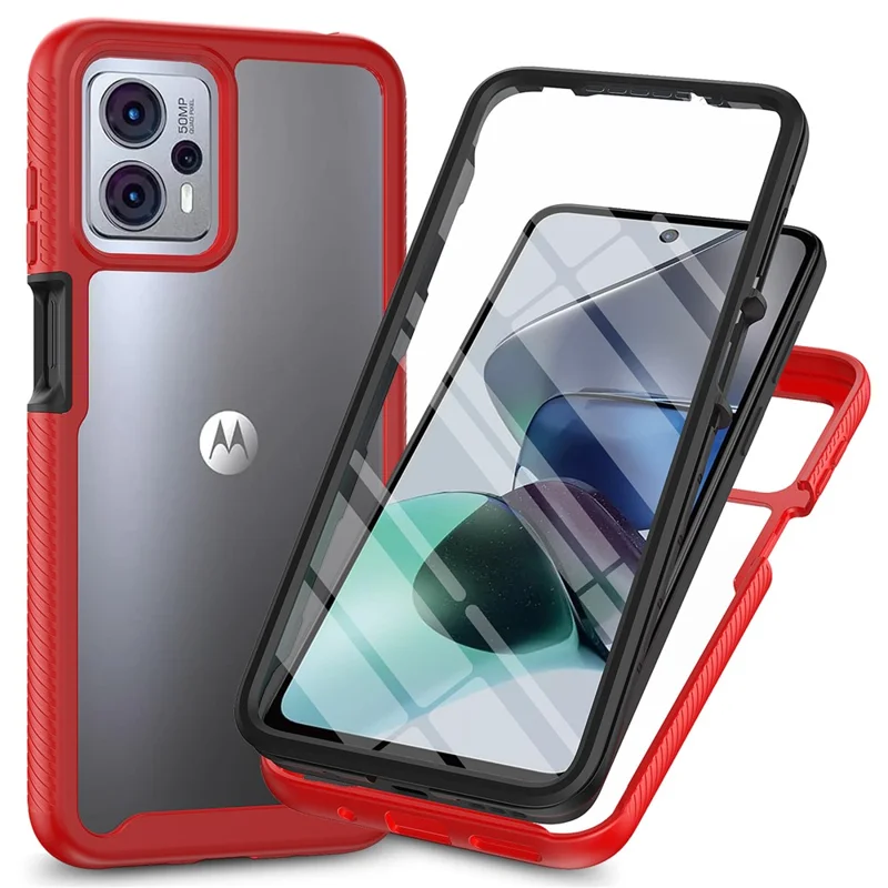 Phone Case for Motorola Moto G13 4G / G23 4G 3-in-1 Detachable Protective Case with PET Screen Protector - Red