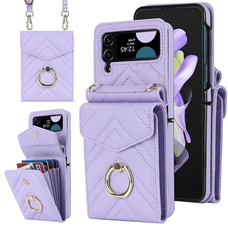 Étui de téléphone portable ZD 011 Card Bag pour Samsung Galaxy Z Flip3 5G, support anneau avec protection RFID en cuir+PC - Violet