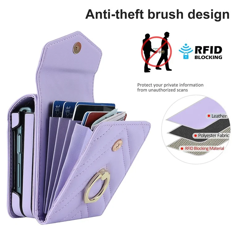 Étui de téléphone portable ZD 011 Card Bag pour Samsung Galaxy Z Flip3 5G, support anneau avec protection RFID en cuir+PC - Violet