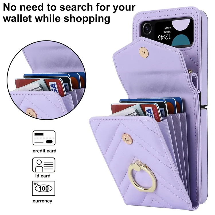 Étui de téléphone portable ZD 011 Card Bag pour Samsung Galaxy Z Flip3 5G, support anneau avec protection RFID en cuir+PC - Violet