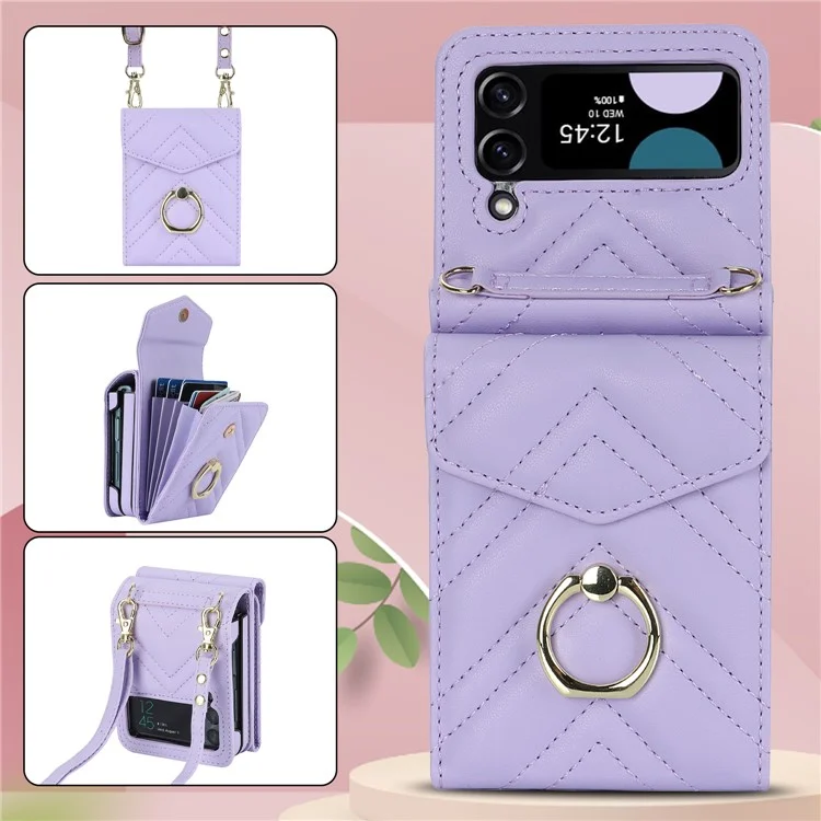 Étui de téléphone portable ZD 011 Card Bag pour Samsung Galaxy Z Flip3 5G, support anneau avec protection RFID en cuir+PC - Violet