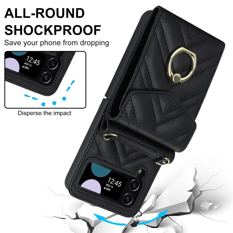 RFID Blocking Phone Case for Samsung Galaxy Z Flip4 5G, Card Holder Leather+PC Cover - Black
