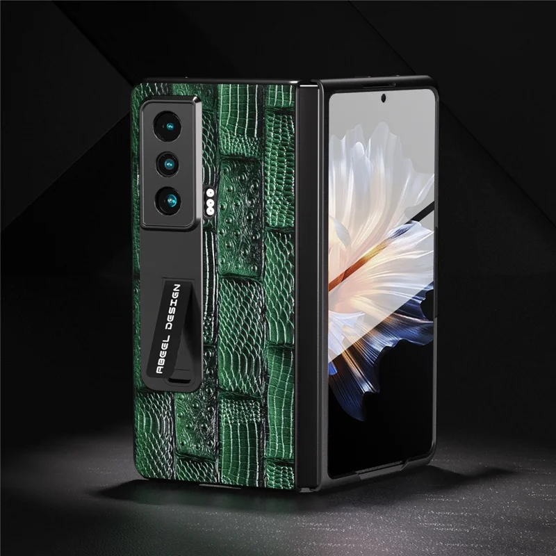 ABEEL For Honor Magia Vs 5G Capa de Telefone de Couro Genuíno de Vaca + PC Textura de Mahjong com Suporte e Película de Vidro Temperado - Verde 