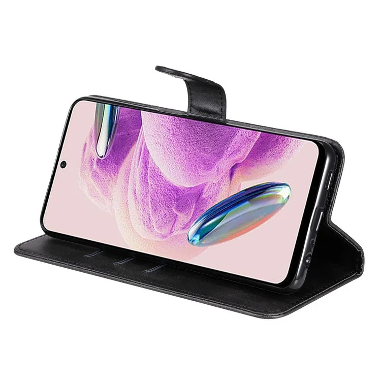 For Xiaomi Redmi Note 12S 4G Calf Texture Phone Case Stand Zipper Pocket Wallet Cover - Black