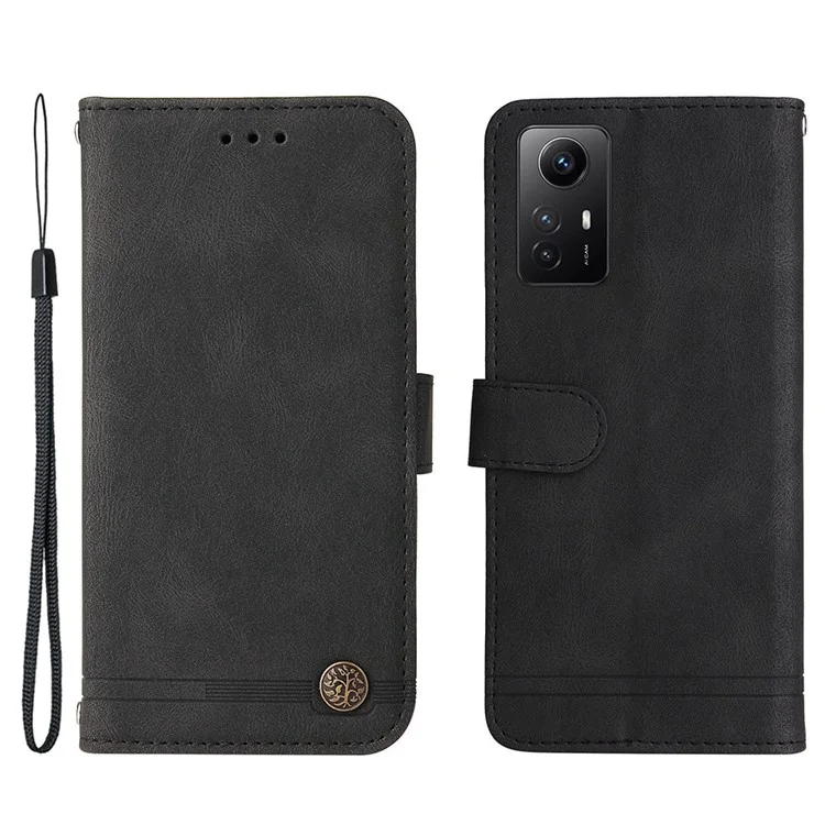 For Xiaomi Redmi Note 12S 4G Leather Wallet Cases Skin Touch Phone Cover Stand with Strap - Black
