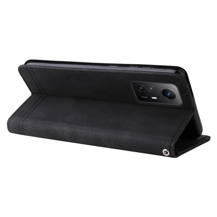 For Xiaomi Redmi Note 12S 4G Leather Wallet Cases Skin Touch Phone Cover Stand with Strap - Black