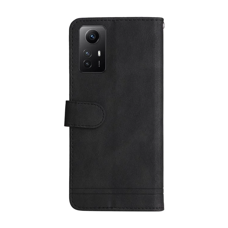 For Xiaomi Redmi Note 12S 4G Leather Wallet Cases Skin Touch Phone Cover Stand with Strap - Black