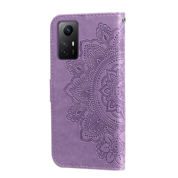 For Xiaomi Redmi Note 12S 4G Case Floral Pattern PU Leather Wallet Stand Phone Cover - Purple