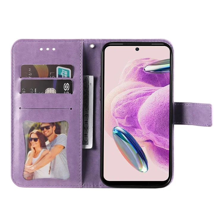For Xiaomi Redmi Note 12S 4G Case Floral Pattern PU Leather Wallet Stand Phone Cover - Purple