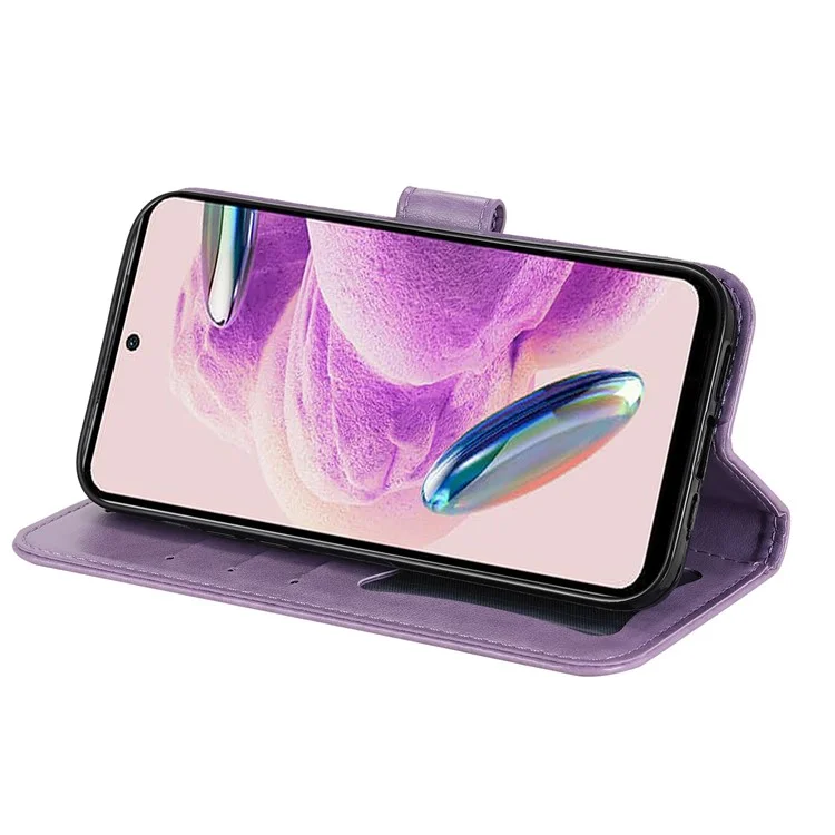 For Xiaomi Redmi Note 12S 4G Case Floral Pattern PU Leather Wallet Stand Phone Cover - Purple