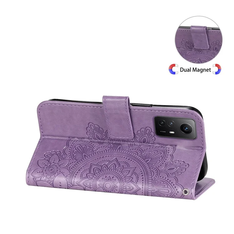 For Xiaomi Redmi Note 12S 4G Case Floral Pattern PU Leather Wallet Stand Phone Cover - Purple