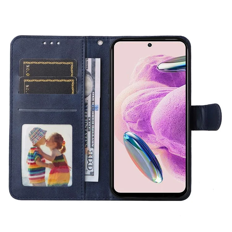 For Xiaomi Redmi Note 12S 4G Anti-Scratch PU Leather Wallet Cover Calf Texture Stand Case with Strap - Blue
