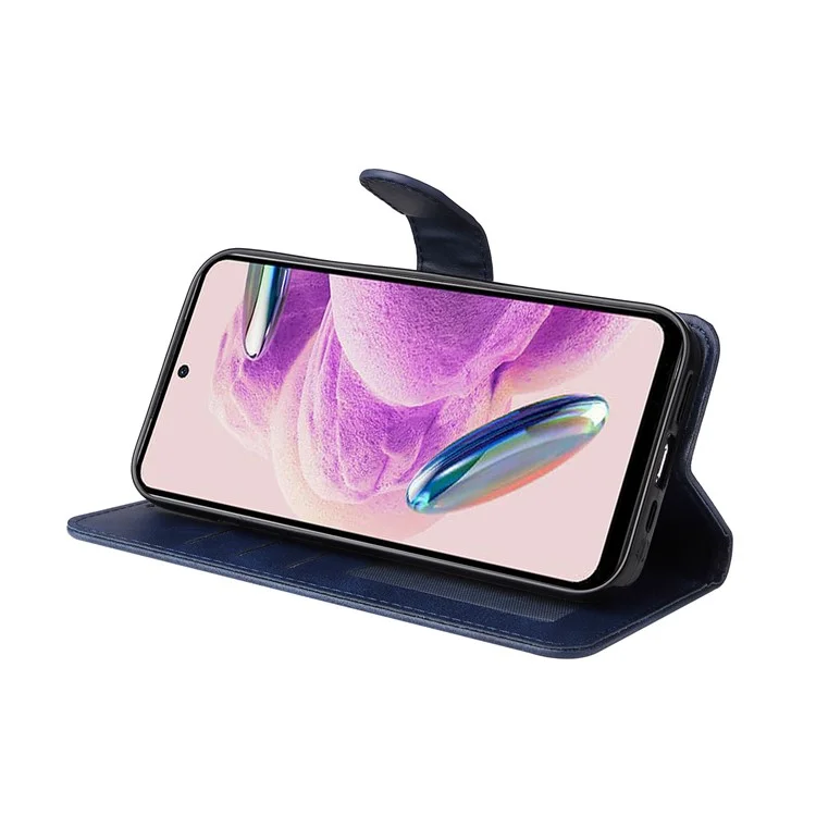 For Xiaomi Redmi Note 12S 4G Anti-Scratch PU Leather Wallet Cover Calf Texture Stand Case with Strap - Blue