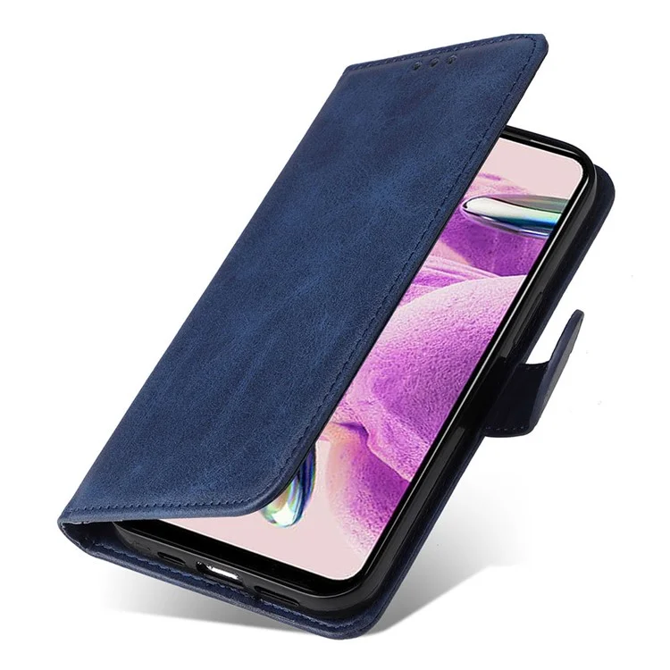 For Xiaomi Redmi Note 12S 4G Anti-Scratch PU Leather Wallet Cover Calf Texture Stand Case with Strap - Blue