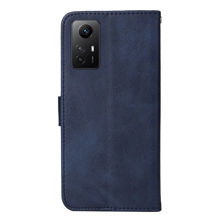 For Xiaomi Redmi Note 12S 4G Anti-Scratch PU Leather Wallet Cover Calf Texture Stand Case with Strap - Blue