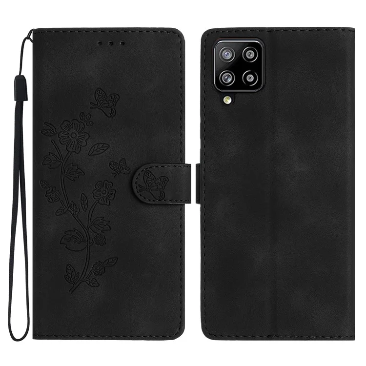 Custodia in pelle con motivo floreale per Samsung Galaxy M53 5G, antiurto, con supporto e portafoglio - Nero