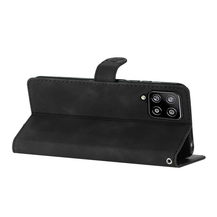 Custodia in pelle con motivo floreale per Samsung Galaxy M53 5G, antiurto, con supporto e portafoglio - Nero