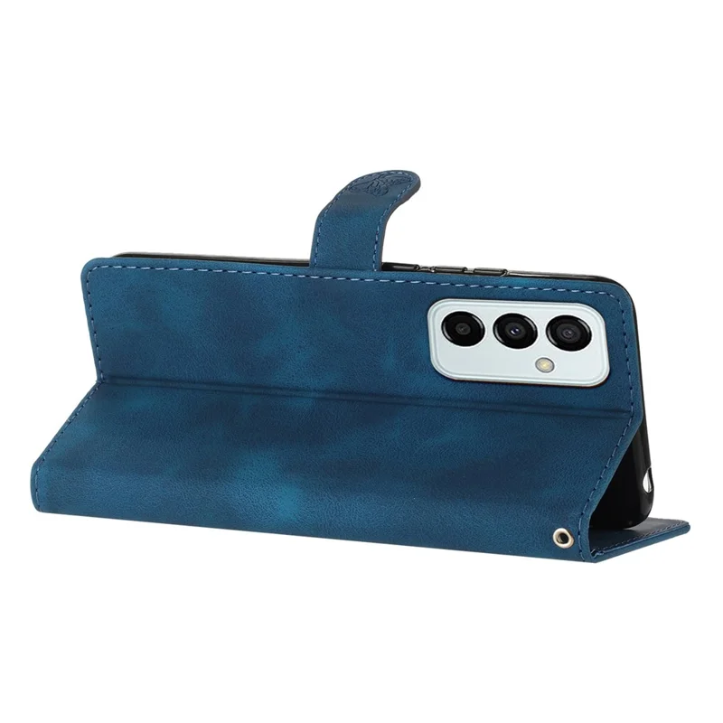 For Samsung Galaxy M52 5G Anti-drop Imprinted Flower Phone Case Wallet Stand Leather Cover - Blue